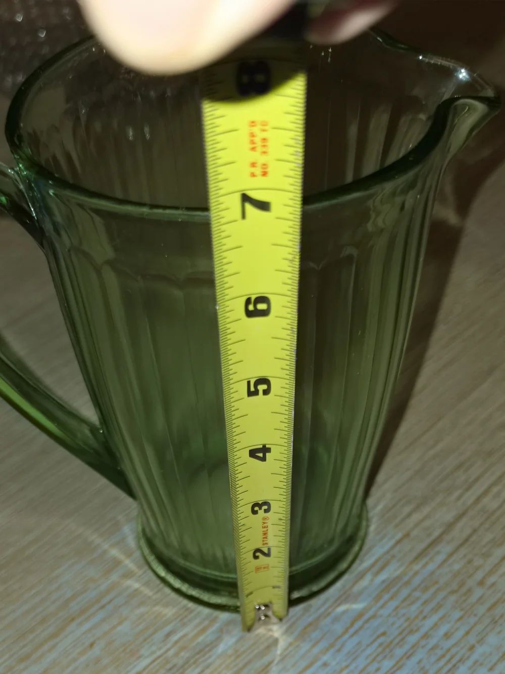 Vintage Green Glass Pitcher - Classic Ribbed Design